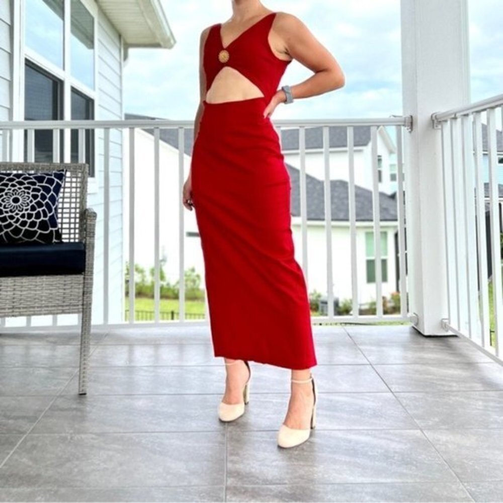 Vintage 310 For Shox Red Cutout Maxi Dress Size Small Back Slit & Cutout - Picture 2 of 16